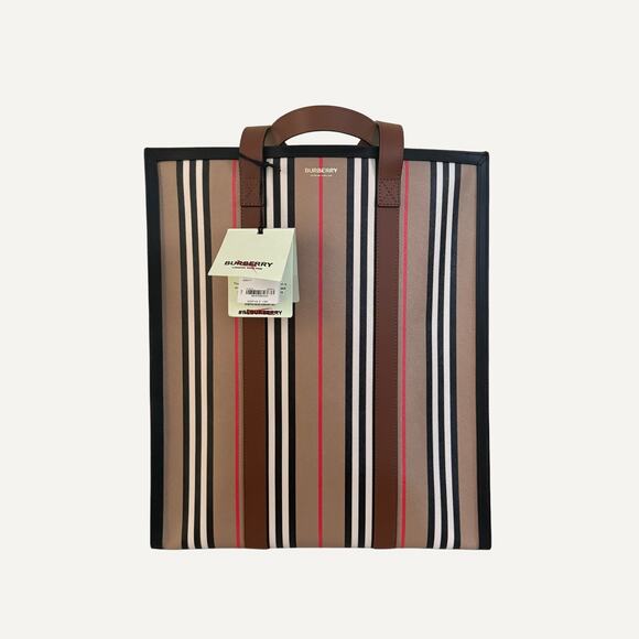 Size OS - Burberry Women's Portrait Tote Icon Stripe Medium - Picture 1 of 6